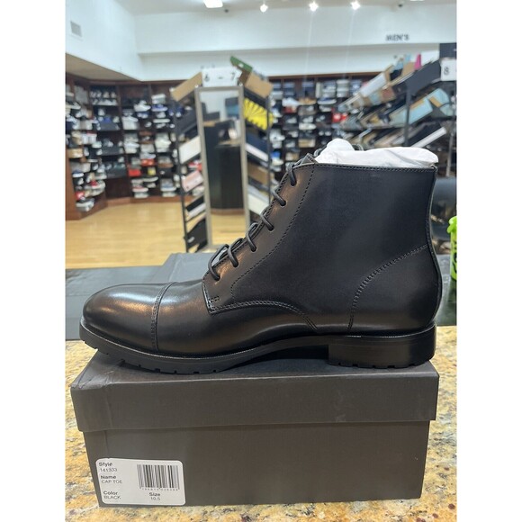 The Men's Store at Bloomingdale's Lace Up Cap Toe Boots Sz 9.5 Black Leather - Picture 2 of 6